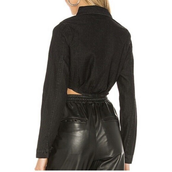 Revolve Superdown Dream Button Up Top Dark Denim Sz S - Picture 4 of 14